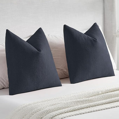 FUTEI Navy Blue Chenille Decorative Throw Pillow Covers 20x20 Inch Set of 2,Soft Cozy Striped Geometric Patterns Cushion Cases,Modern Home Decor for Couch Bed Living Room