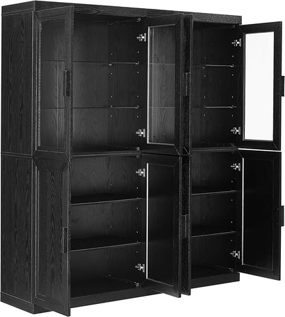 Crosley Furniture Essen 2-Piece Glass Door China Hutch Kitchen Pantry Storage Cabinet Set, Dining Room, Black