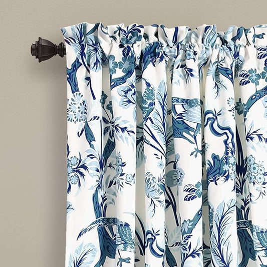 Lush Decor Dolores Light Filtering Window Panels, Pair, 52" W x 95" L, Blue - Floral Curtains for Bedroom - Vintage Curtains - Coquette Room Decor