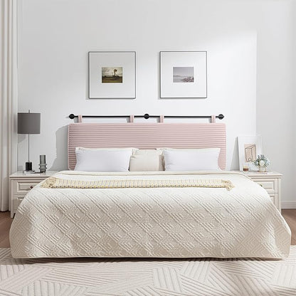 UEV King Headboard Only, Wall Mounted Hanging Upholstered Bed Head Board, Modern Vertical Channel Design of Fine Flannel, Elegant Pink Fluted Headboard for Bedroom (Pink, King Size)