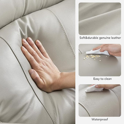 CHITA Large Power Zero Gravity Recliner Chair, Genuine Leather Recliner Chair for Adults with Adjustable Power Headrest and Hidden Slide-Out Cupholders, USB and Type-C Ports, Creamy Grey