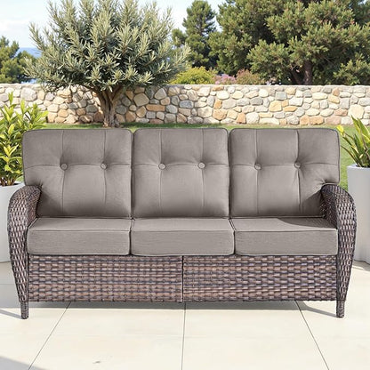 9-Piece Rotating Balcony Chair Set with 31-inch T-Shaped Wide backrest - Rattan Outdoor Rotating Balcony Chairs, Wide backrest Comfortable Outdoor Sliding Chair - Brown | Grey