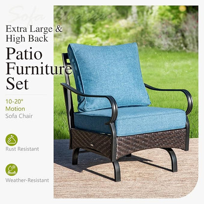 Sophia & William Patio Furniture Set with Fire Pit Table, 4 PCS Metal Outdoor Conversation Set with Fire Pit Table, 2 Sofa Chairs,3-Seater Couch for Outdoor Seating, Backyard, Porch(Navy)