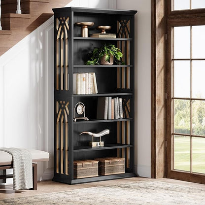 Tribesigns 6-Tier Bookshelf, 75-Inch Tall Bookcase, Large Bookshelves and Bookcases Freestanding Display Shelves, Wood Book Shelf for Living Room, Home Office, Bedroom, Black