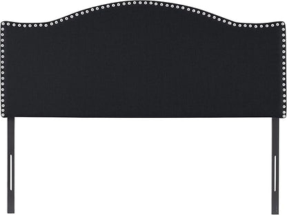 Naomi Home Catalina Queen Headboard – Upholstered Linen Tufted Panel with Nailhead Trim, Adjustable 12 Height Settings, Wall or Bed Frame Mount – Black