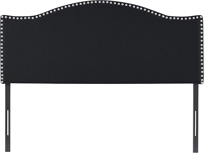 Naomi Home Catalina Queen Headboard – Upholstered Linen Tufted Panel with Nailhead Trim, Adjustable 12 Height Settings, Wall or Bed Frame Mount – Black