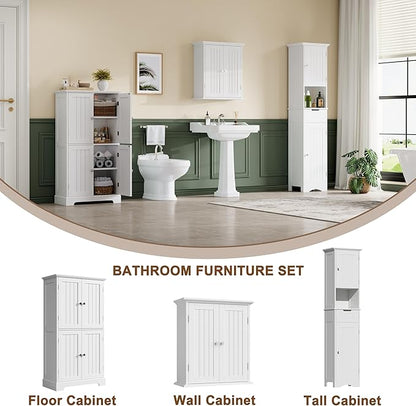 ChooChoo 67" Tall Bathroom Storage Cabinet, Narrow Bathroom Cabinet with 2 Doors and 1 Drawers, Freestanding Cupboard Floor Cabinet with Adjustable Shelves for Living Room, Kitchen, White