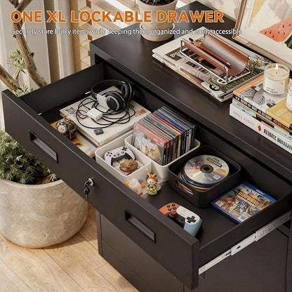 BESFUR 36" H Metal Cabinet with Lockable Drawer and 2 Lockable Doors, Black Locking Cabinet with Adjustable Shelf, Lockable Storage Cabinet for Home Office, Garage,School, Warehouse, Utility Room