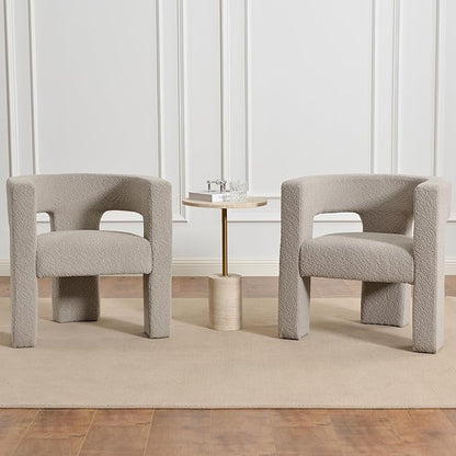 KINWELL 28" W Boucle Accent Chair Armchairs Set of 2, Upholstered Square Open-Back Barrel Chair, No Assembly Side Chair ArmChairs for Living Room Bedroom Lounge (Oatmeal)