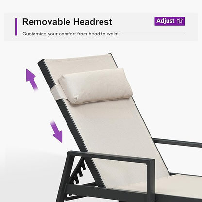PURPLE LEAF Patio Lounge Chair Set of 3 Outdoor Chaise Lounger Aluminum Frame with Armrest Side Table and Wheels for Pool Outside Sunbathing Tanning Recliner Including Pillows Beige