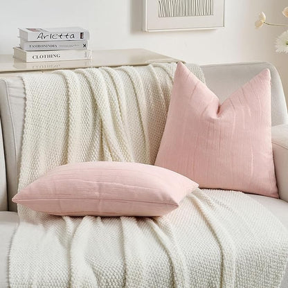 FUTEI Pink Chenille Decorative Throw Pillow Covers 26x26 Inch Set of 2,Soft Embossed Striped Textured Euro Pillow Shams,Modern Home Decor for Couch Bed Living Room