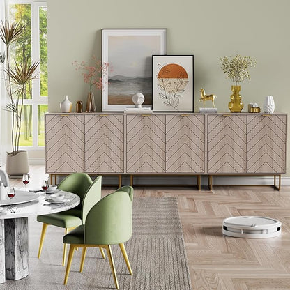 Scurrty 31.5" 3-Piece Sideboard Buffet Cabinet Set, Natural Log Color with Doors & Adjustable Shelves, Storage Cabinet for Living Room & Kitchen