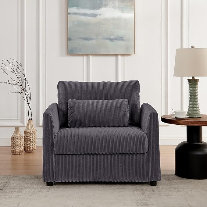 Modern Accent Chair Living Room Chairs in Corduroy Fabric,Reading Chair Sofa Couch for Apartment and Small Spaces. (Grey, Chair)
