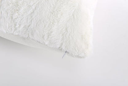 Cheer Collection Faux Fur Throw Pillows - Decorative Pillows for Couch, Bed Throw Pillows, Sand Accent Pillows for Bedroom or Living Room Aesthetic, Set of 2 Furry Throw Pillows, 18”x18”
