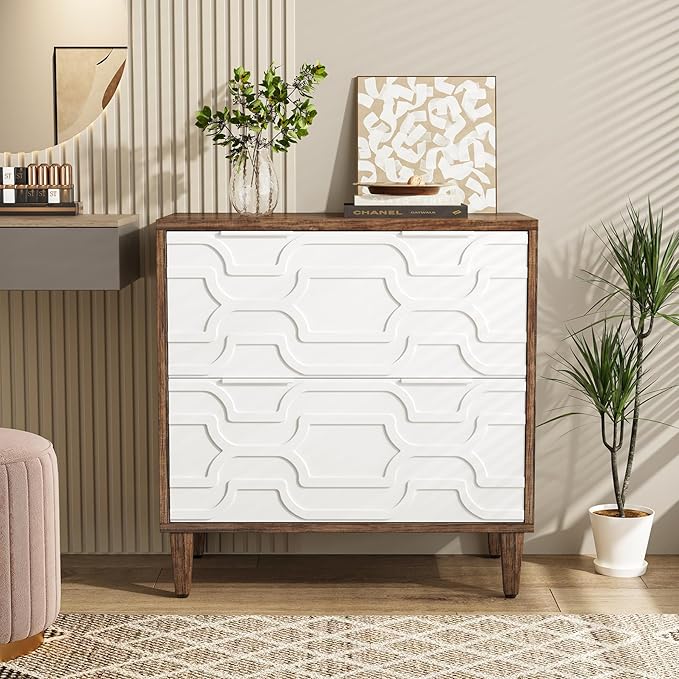Tribesigns 2-Drawer File Cabinet, Lateral Filing Cabinet for A4/Letter/Legal Size, Office Storage Cabinet, Printer Stand with Storage Drawer for Home Office, White and Brown