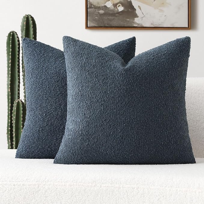 FUTEI Pack of 2 Haze Blue Decorative Throw Pillow Covers 18x18 Inch Soft Cozy Solid Boucle Textured Cushion Case,Modern Home Decor for Couch Bed Living Room