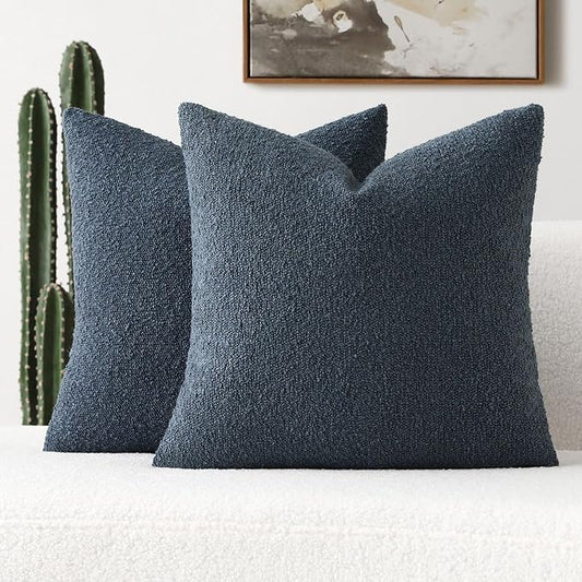 FUTEI Pack of 2 Haze Blue Decorative Throw Pillow Covers 26x26 Inch Soft Cozy Solid Boucle Textured Euro Pillow Shams,Modern Home Decor for Couch Bed Living Room