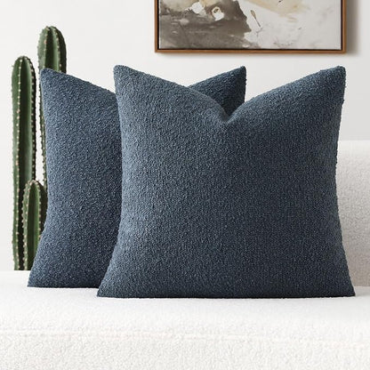 FUTEI Pack of 2 Haze Blue Decorative Throw Pillow Covers 22x22 Inch Soft Cozy Solid Boucle Textured Cushion Case,Modern Home Decor for Couch Bed Living Room