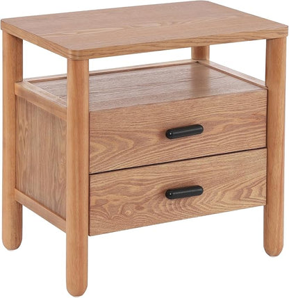 Christopher Knight Home Delwyn Modern Nightstand, Wooden Small Night Stand with Drawers and Open Storage Shelf, Bedside Table/End Table with Rounded Legs, Multipurpose Storage Cabinet, Brown