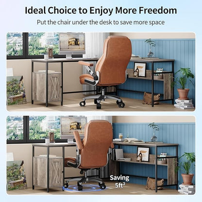 Big and Tall Office Chair with 5D Arms, 600lbs Fabric & PU Leather Heavy Duty Desk Chair, Adjustable Lumbar Support & Height, Tilt Function, High Back Ergonomic Executive Computer Chair