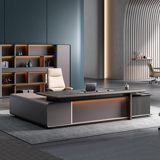 Modern Executive Desk, 133.9 inch L Shaped Desk with Storage, L Shape Corner Desk Drawers and Lockable Storage No Installation Required Without Display Racks and Bookshelves