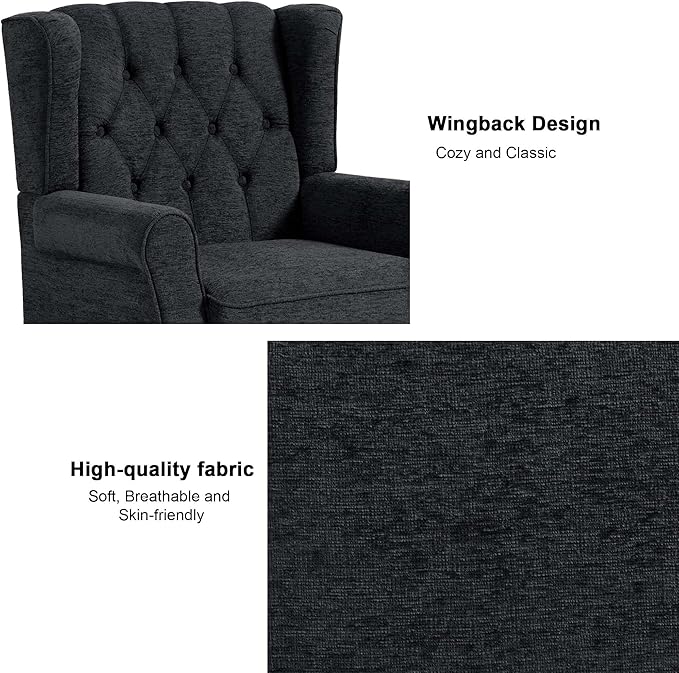 Accent Chair, Upholstered Armchair with Button Tufted High Back & Solid Wood Legs, Comfy Wingback Reading Single Sofa Chair for Small Spaces, Living Room, Bedroom (Blue, Set of 2)