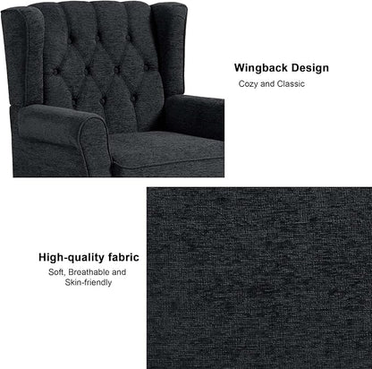Accent Chair, Upholstered Armchair with Button Tufted High Back & Solid Wood Legs, Comfy Wingback Reading Single Sofa Chair for Small Spaces, Living Room, Bedroom (Blue, Set of 2)