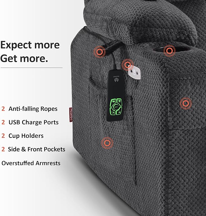 MCombo Dual Motor Power Lift Recliner Chair for Elderly, Lay Flat Lift Chair with Heat and Massage, Petite Wide Lift Chair, Cup Holders, USB A&C Ports, Fabric R7894 (Small-Wide, Dark Gray)