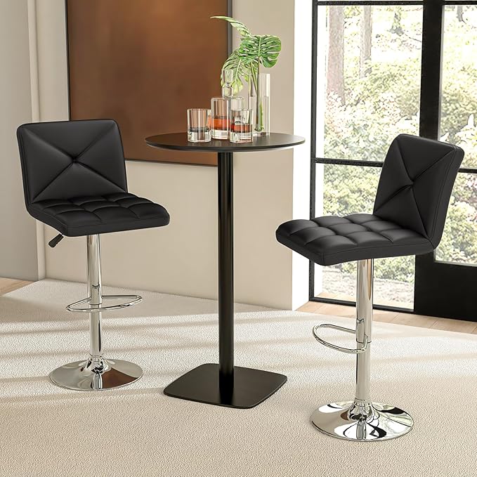 COSTWAY Bar Stools Set of 4, Modern PU Leather Swivel Bar Chairs, Height Adjustable Upholstered Barstools with Premium Gas Rod, Sturdy Footrest, Round Base, for Kitchen, Dining Room, Office, Black