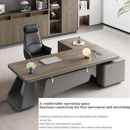 L Shaped Executive Desk, 118.1 inch Large Executive Computer Desk Set Drawers and Lockable, Power Socket and USB Port Storage, Without Display Racks and Bookshelves