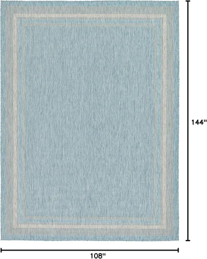 Unique Loom Outdoor Border Collection Area Rug - Soft Border (9'x 12' Rectangle, Aquamarine/ Ivory)