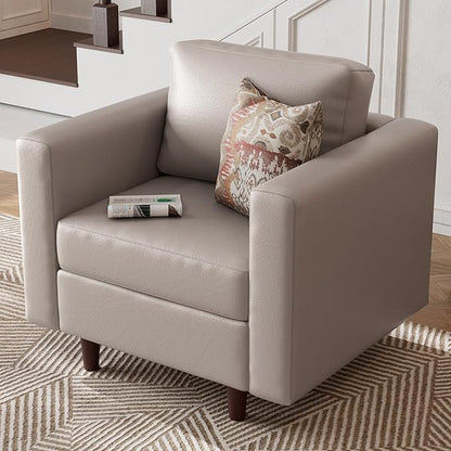 ABCASA Faux Leather Accent Chair with Ottoman,Upholstered Armchair with Storage,Extra-Deep-Seated Modular Single Sofa,Reading Chair with Footrest for Living Room Lounge Chair Whitesand