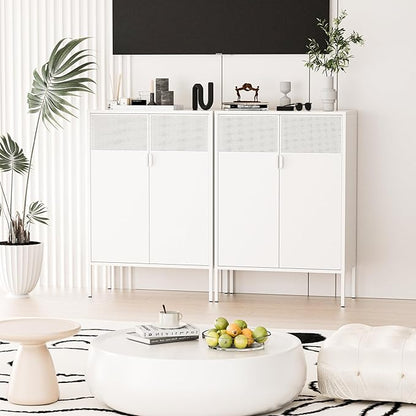 2 Mesh Door Metal Storage Cabinet with Adjustable Shelves, Multipurpose White Storage Cabinet, 3-Tier Office Cabinet,Metal Storage Cabinet for Office Home,Hallway (White, 47''H)