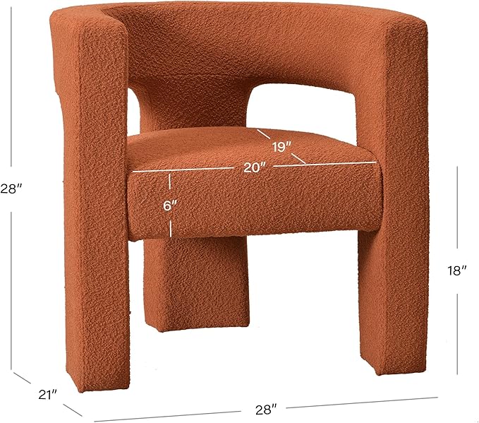 KINWELL 28" W Modern Boucle Accent Chair, Mid Century Upholstered Square Armchair, No Assembly Single Sofa Side Chair for Living Room Lounge Bedroom (Caramel)