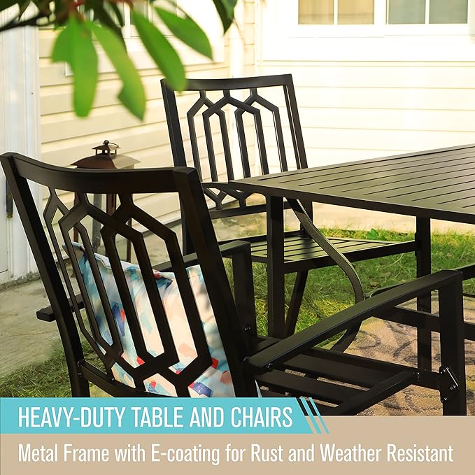 PHI VILLA Metal Outdoor Dining Chairs Set of 6 - Stackable Black Patio Chairs, 300lb Capacity (Geometry)