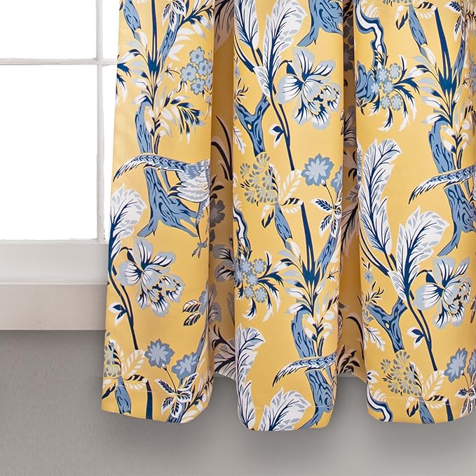 Lush Decor Dolores Light Filtering Window Panels, Pair, 52" W x 63" L, Yellow - Floral Curtains for Bedroom - Vintage Curtains - Coquette Room Decor