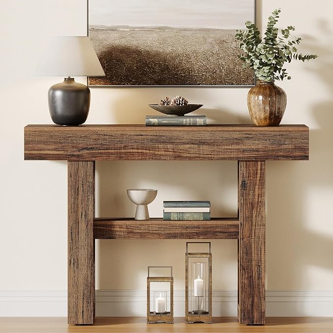 Tribesigns 41.34-Inch Farmhouse Console Table, 2-Tier Narrow Sofa Table Behind The Couch, Entryway Furniture with Storage Shelves for Hallway Foyer Living Room, Rustic Brown