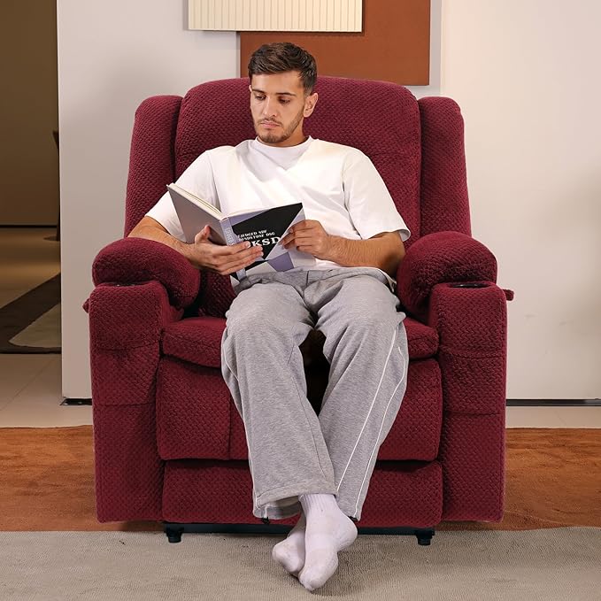 EONIX Lay Flat Power Lift Recliner Chair with Heat and Massage, Dual Motor Electric Lift Chair for Elderly for Postoperative Recovery, 400lbs Heavy Duty, Cup Holders, Lumbar Pillow, Burgundy