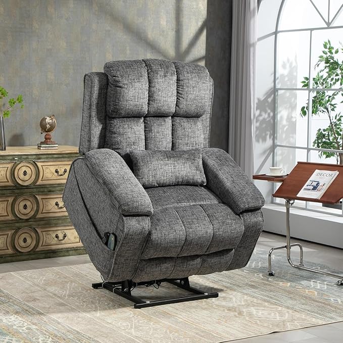 Power Lift Recliner Chairs for Elderly - Infinite Position Lay Flat Recliner with Heat & Massage Side Storage Cup Holder - USB Type C Charging - Dual Motor Lift Chair 400 lbs
