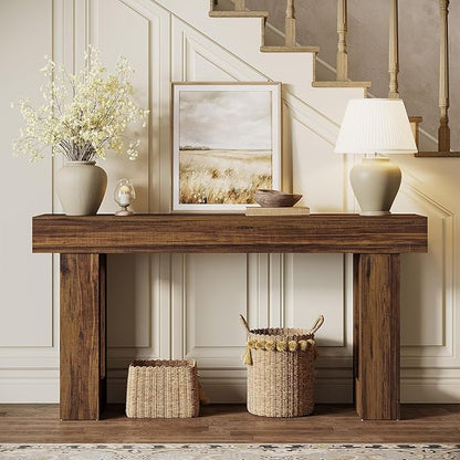 Tribesigns Console Table, 63" Farmhouse Entryway Table, Rectangular Wooden Accent Console for Entrance, Hallway & Living Room(Rustic Brown)