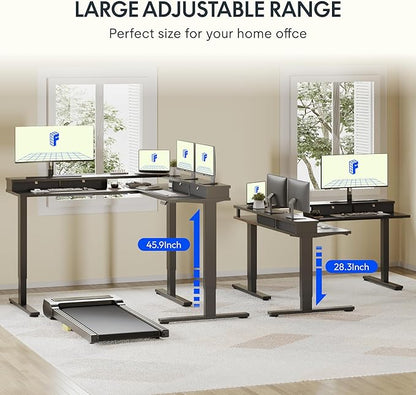 FLEXISPOT 63" L Shaped Standing Desk Electric Corner Table with Monitor Shelf, 4 Storage Drawers, Adjustable Computer Workstation for Home, Office, Game, Studio, Black Top + Black Frame