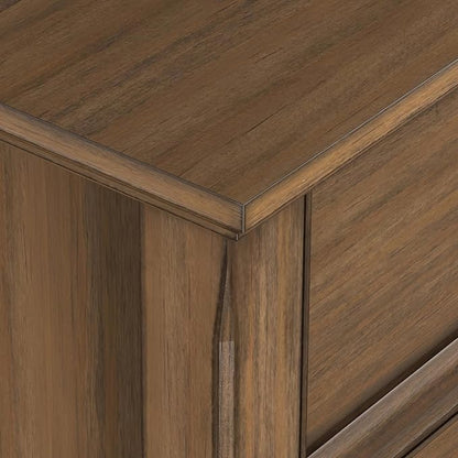SIMPLIHOME Amherst Bedside Table - 24 inch Wide Solid Wood Nightstand Table in Rustic Natural Aged Brown, Transitional Bedroom Side or End Table with 2 Drawers, Open Storage Shelf and Bronze Hardware