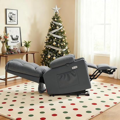 MCombo Large Dual Motor Power Lift Recliner Chair for Elderly, Massage and Heat, Lay Flat, Zero Gravity, Home Button, USB Port, Faux Leather 7680 (Dark Grey, Large)