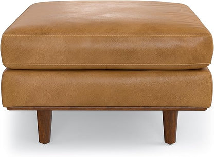 SIMPLIHOME Morrison 33 inch Wide Ottoman in Sienna Genuine Leather, Multifunctional Footrest, Coffee Table, and Extra Seating for Living Room, Mid-Century Modern Style