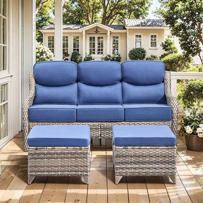 HUMMUH 8 Pieces Wicker Patio Furniture Set with Patio Swivel Chairs Set of 4,High Back Outdoor Sofa Coffee Table Ottomans,6 Inch Thick Cushions Outdoor Conversation Set for Porch, Balcony, Deck