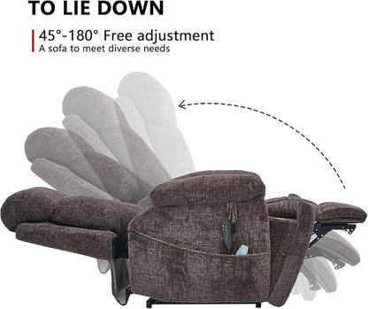 Power Lift Chair Lay Flat Recliner Infinite Position Electric Dual Motor Stand Up Lift Chair with Massage and Heat for Adults,Heavy Duty Recliners with 2 Remote Controls and Two Cup Holders