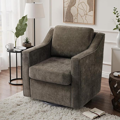 UIXE Swivel Accent Chair, Chenille Upholstered Arm Chair for Living Room, Modern Club Armchair Comfy Single Sofa Bedroom Reading Seat with Lumbar Pillow - Coffee