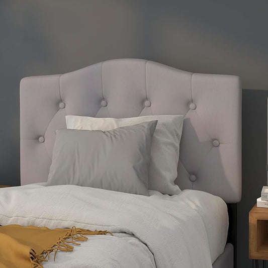 BizChair Arched Button Tufted Twin Size Headboard in Light Gray Fabric