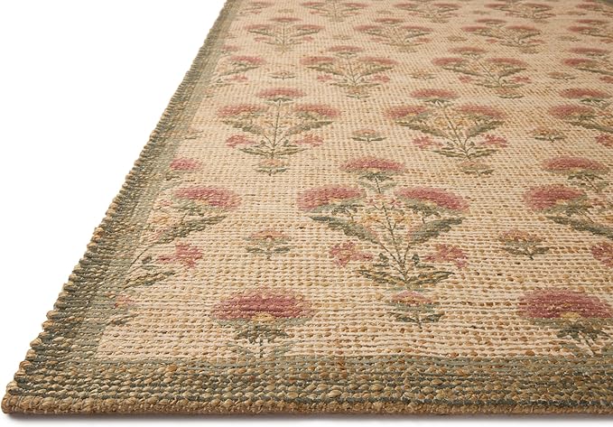 Loloi Chris Loves Julia Rue Collection RUE-01 Sage/Blush 7'-6" x 9'-6" Area Rug Jute Neutral Floral Living Room Bedroom Rug