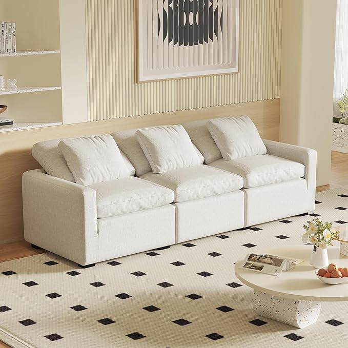 Large Convertible Modular Couches, L - Shape Couch with Optional Ottoman,Down Fill Sectional Sofa for Living Room(Beige)